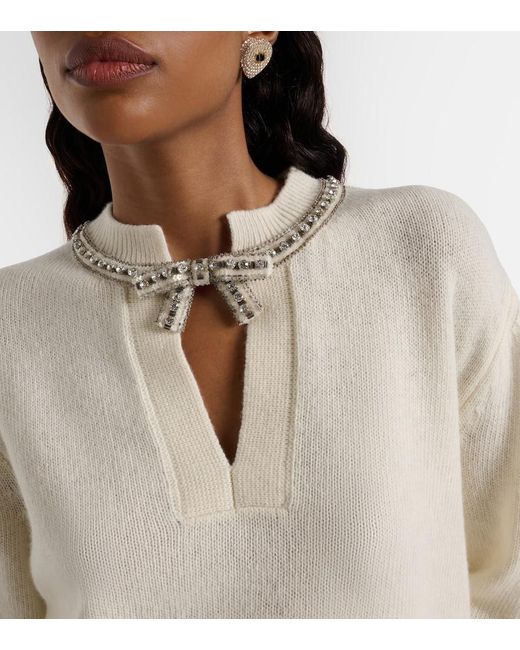 Valentino White Embellished Bow-Detail Virgin Wool Sweater
