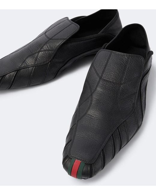 Gucci Black Mesh-Trimmed Leather Loafers for men