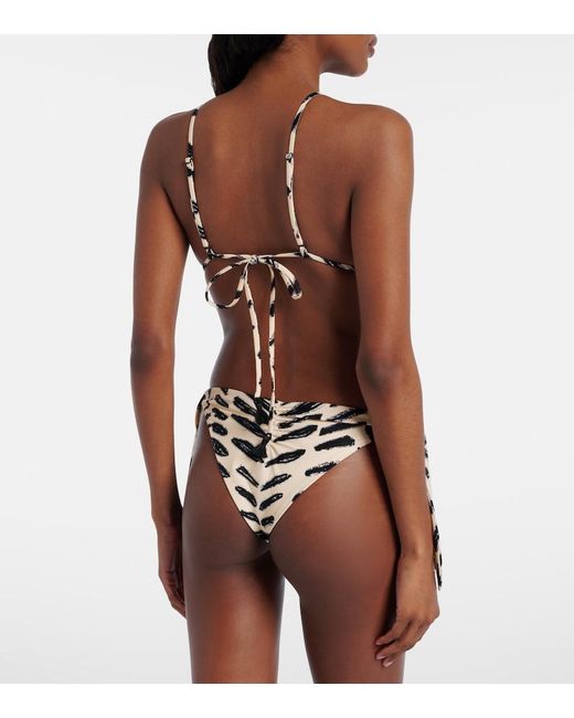 Johanna Ortiz Natural Embroidered Printed Bikini Top
