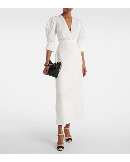 Adriana Degreas White Puff-Sleeve Cotton Maxi Dress