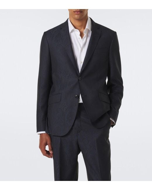 Etro Blue Wool Jacquard Blazer for men