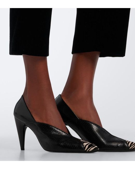 Isabel Marant Black Luza Calf Hair-Trimmed Snake-Effect Leather Pumps