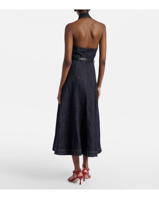 Self-Portrait Blue Halterneck Denim Midi Dress