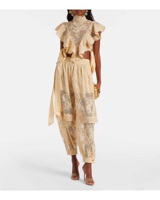 Zimmermann Natural Hypnotic Ruffled Lace Top