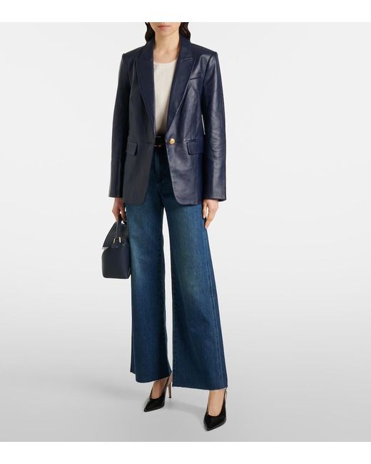 Veronica Beard Blue Vega Leather Blazer