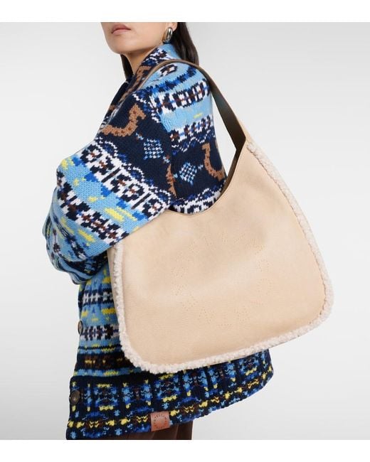 Stella McCartney Natural Teddy-Trimmed Shoulder Bag