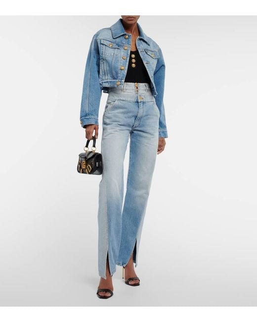 Balmain Blue Cropped Denim Jacket