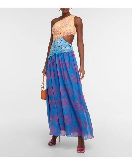 Staud Blue Ashlyn One-Shoulder Chiffon Maxi Dress