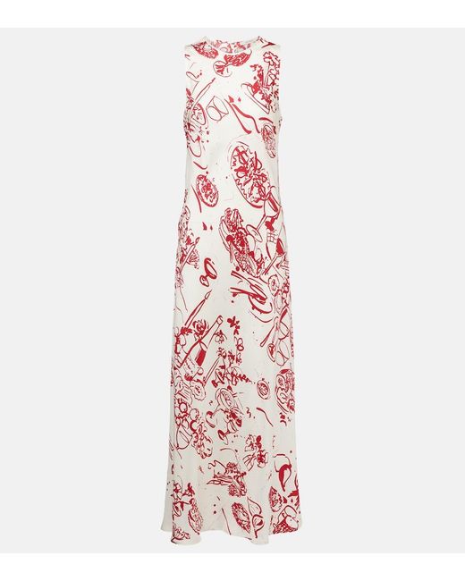 Asceno Pink Printed Silk Maxi Dress