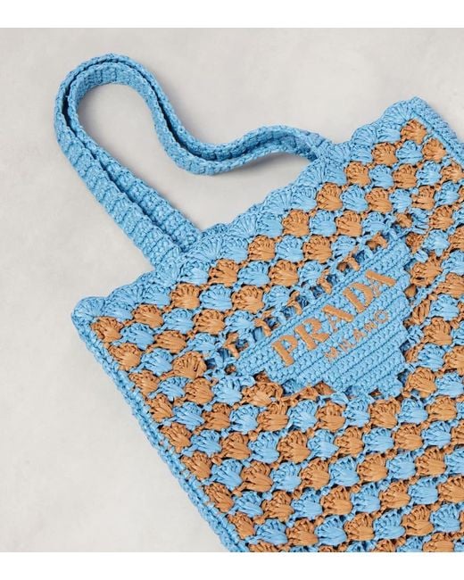 Prada Blue Light And Caramel Crochet Shopping Bag