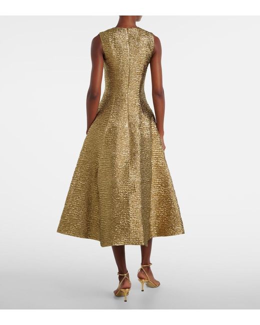 Emilia Wickstead Natural Mara Metallic-Effect Seersucker Midi Dress