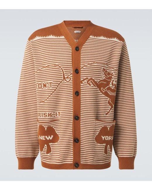 Bode Brown Buckaroo Striped Cotton Cardigan for men