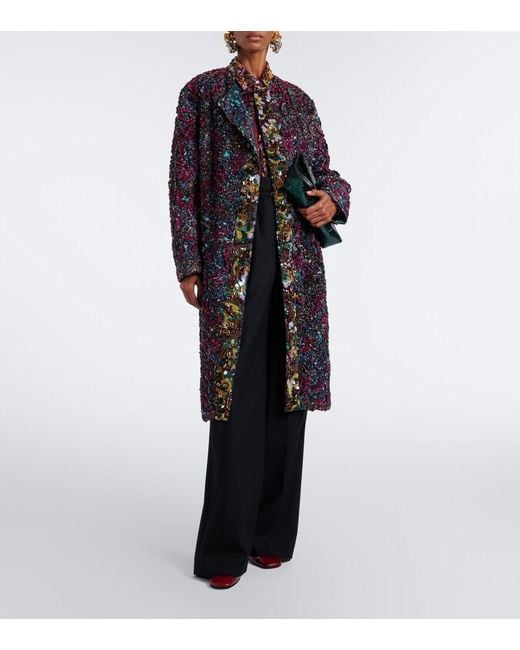 Dries Van Noten Blue Embellished Embroidered Coat