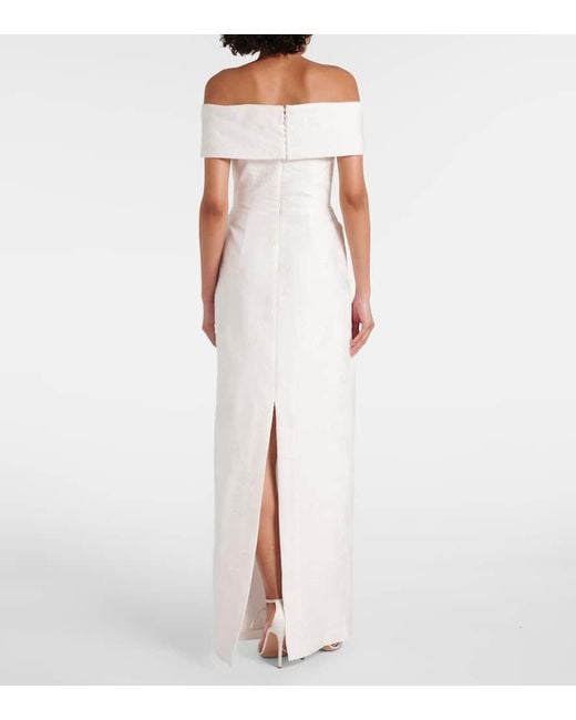 Rebecca Vallance White Antoinette Off-Shoulder Jacquard Maxi Dress