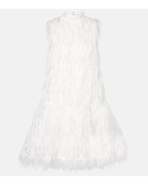 Roksanda White Bridal Odette Faux Feather-Trimmed Silk Minidress