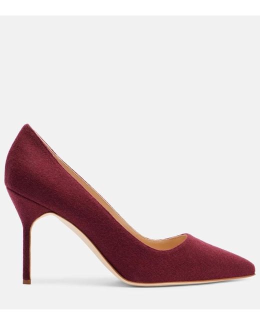 Manolo Blahnik Red Bb 90 Wool Pumps