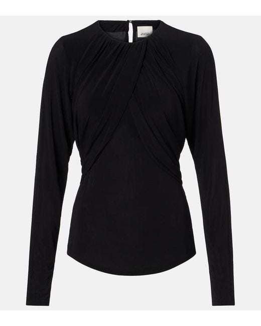 Isabel Marant Black Gaetane Draped Jersey Top