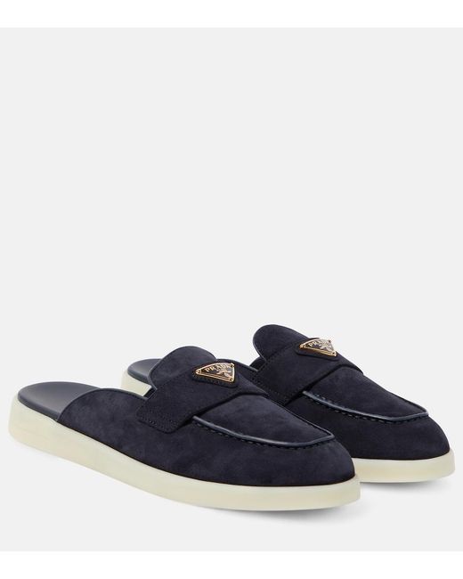 Prada Blue Saint Tropez Suede Slippers