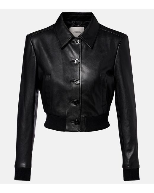 Dorothee Schumacher Black Sleek Statement Cropped Leather Blouson Jacket