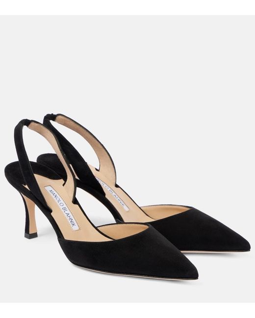 Manolo Blahnik Black Carolyne 70 Suede Slingback Pumps