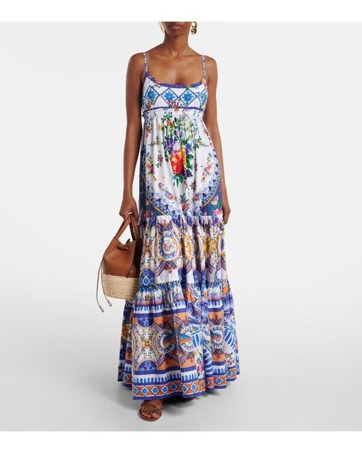 Camilla Blue Floral Cotton Maxi Dress
