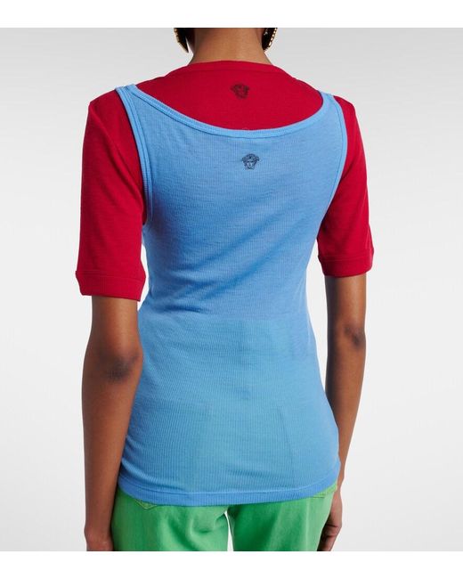 Versace Blue Medusa Virgin Wool Tank Top