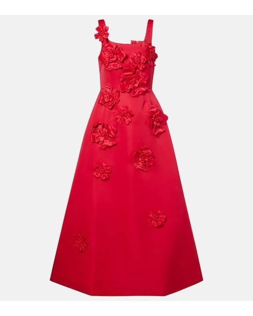 LEO LIN Red Rianne Floral-Applique Maxi Dress