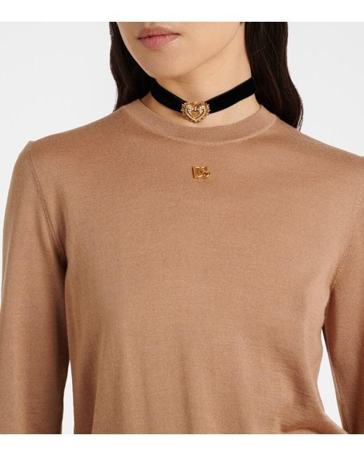 Dolce & Gabbana Natural Dg Cashmere And Silk Sweater