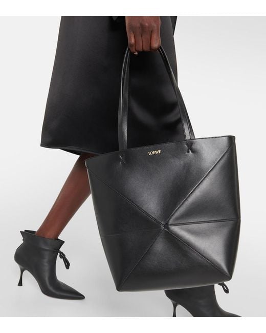 Loewe Black Puzzle Fold Medium Leather Tote Bag