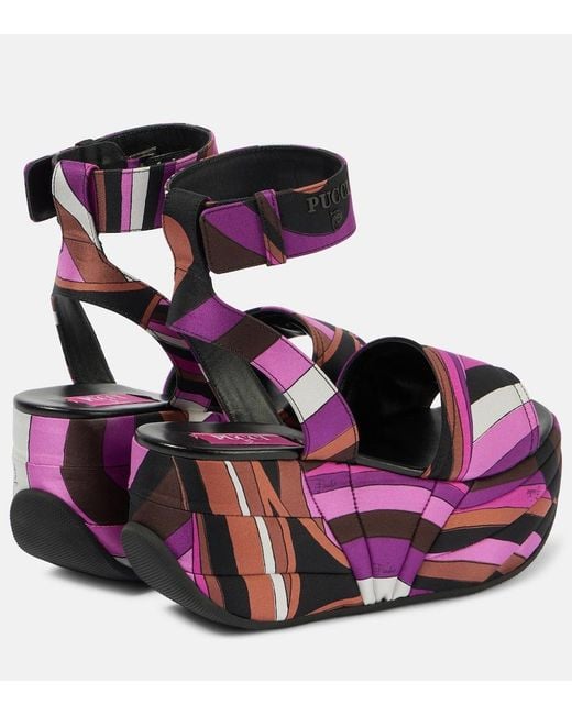 Emilio Pucci Pink Ami Iride Satin Platform Sandals