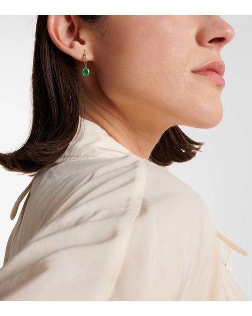 Ileana Makri Green Grass Seed 18Kt Hoop Earrings With Emeralds