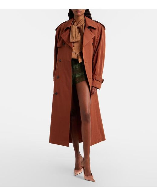 Saint Laurent Brown Oversized Cotton And Silk Trench Coat