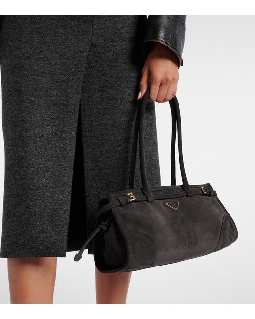 Prada Black Bonnie Medium Suede Shoulder Bag