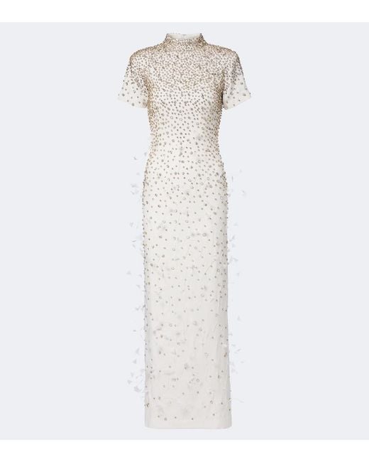 La Fuori White Seraphina Embellished Feather-Trimmed Gown