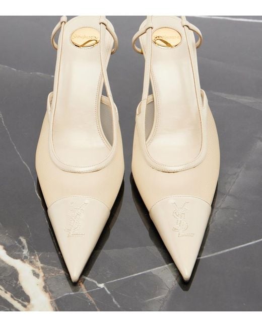 Saint Laurent White Renee Mesh And Leather Slingback Pumps