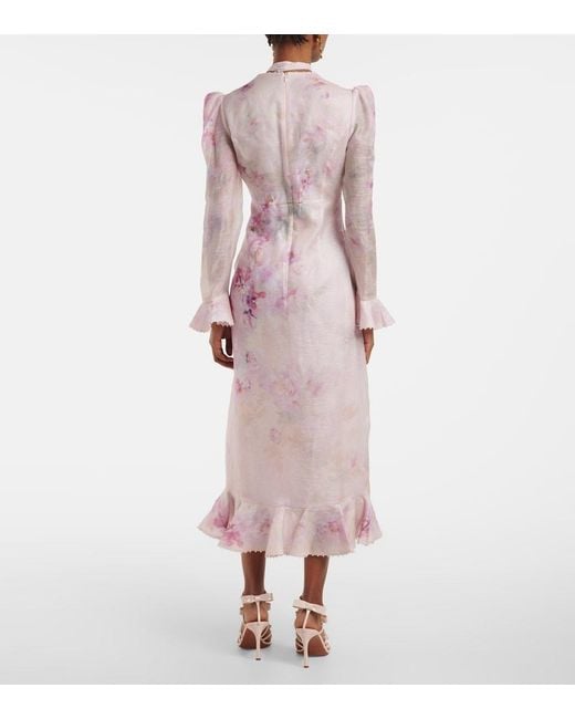 Zimmermann Pink Crush Linen And Silk Midi Dress