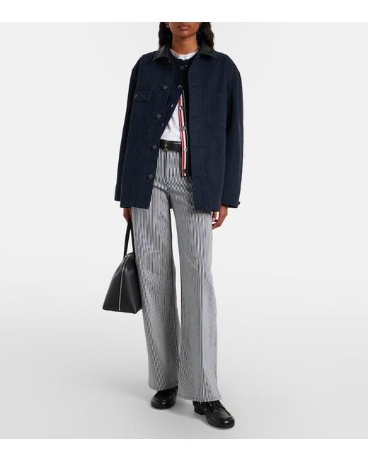 FRAME Gray Le Slim Palazzo Striped Wide-Leg Pants