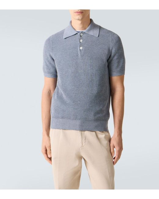 Brunello Cucinelli Blue Linen And Cotton Polo Shirt for men