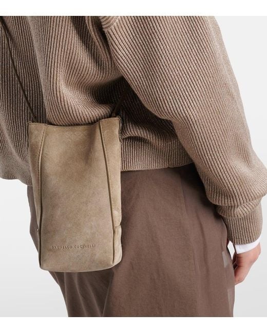 Brunello Cucinelli Natural Mini Suede Crossbody Bag