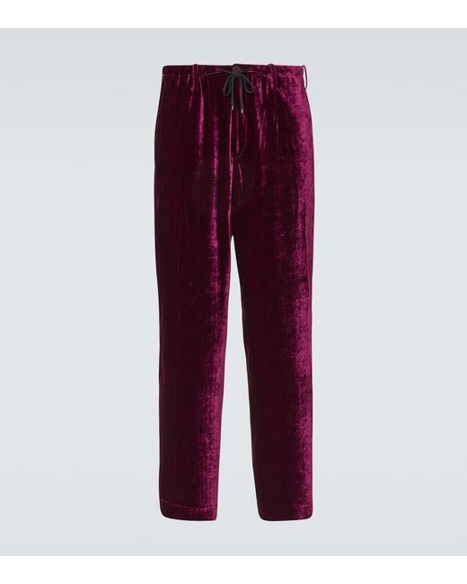 Dries Van Noten Red Velvet Sweatpants for men