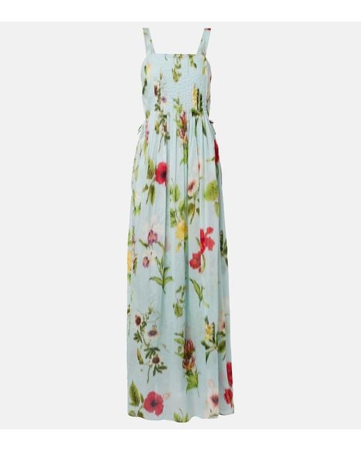 Oscar de la Renta White Belted Floral Voile Maxi Dress