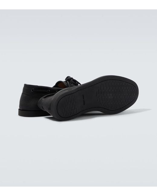 John Lobb Black Foil Leather Boat Shoes for men