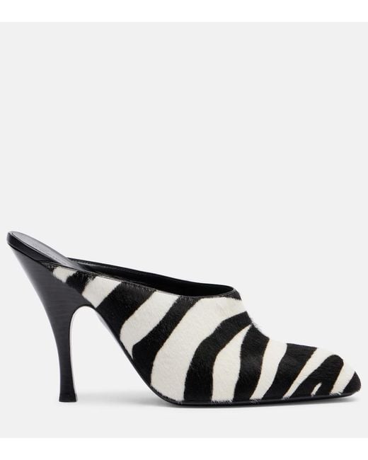 Khaite Black Colt Zebra-Print Calf Hair Mules