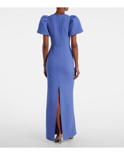 Rebecca Vallance Blue Violetta Bow-Detail Embellished Crepe Gown