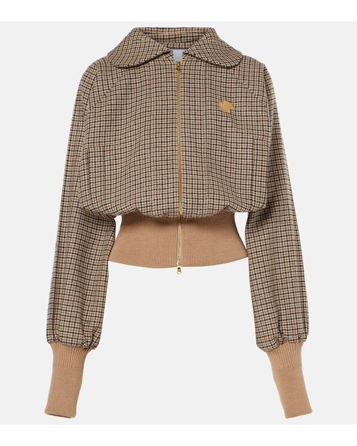 Patou Natural Houndstooth Wool-Blend Flannel Bomber Jacket