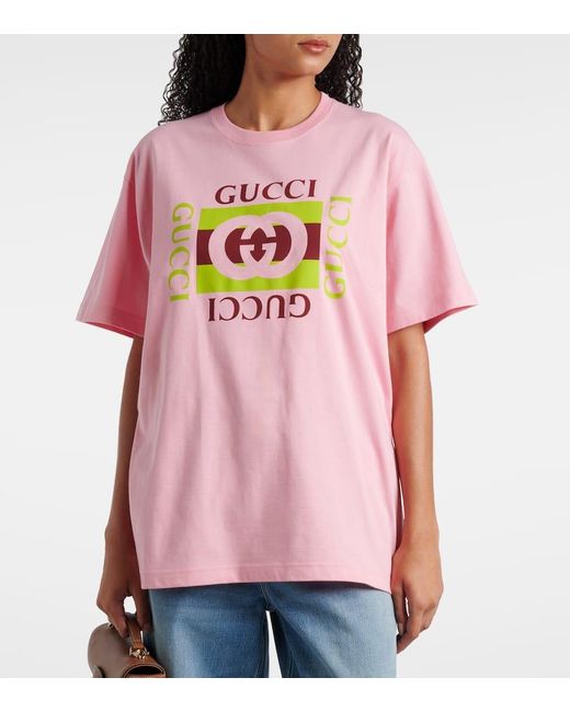 Gucci Pink Oversized-T-Shirt Aus Baumwoll-Jersey Mit Print