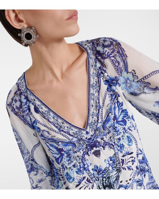 Robe imprimee en soie Camilla en coloris Blue