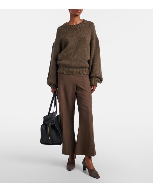 Khaite Brown Walter Cropped Virgin Wool Flared Pants
