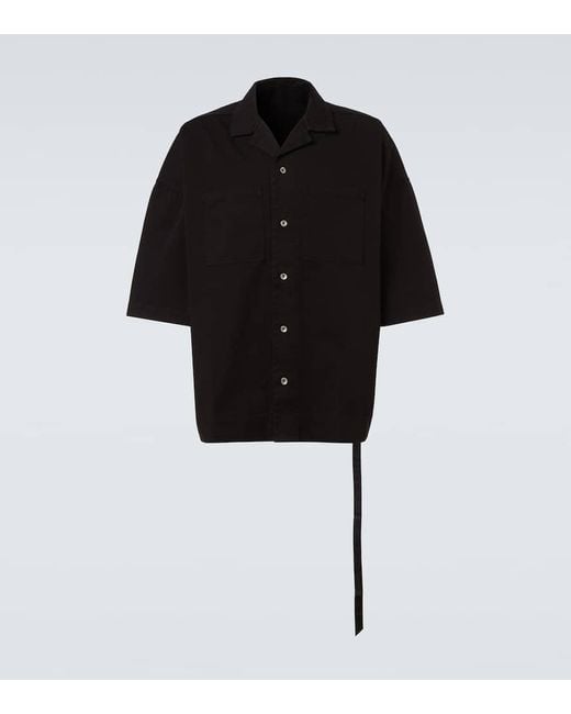 Rick Owens Black Magnum Tommy Oversized Cotton Twill Shirt for men