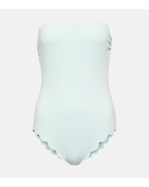 Marysia Swim Blue Scalloped Strapless Swimsuit